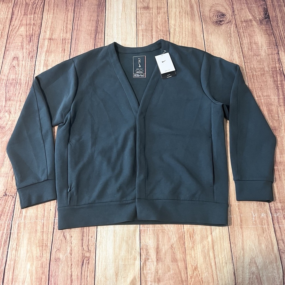 NWT Nike 24.7 Impossibly Soft Cardigan Seaweed Green HQ6948-390 Mens Size Medium